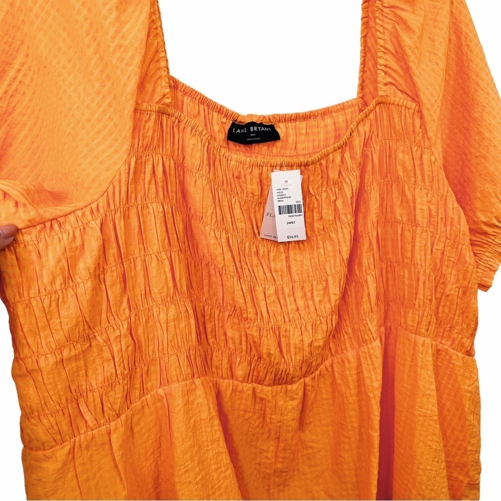 Lane Bryant Petite Orange Fitted Smocked Bodice Peplum Top Sz 24P NWT - Picture 4 of 8